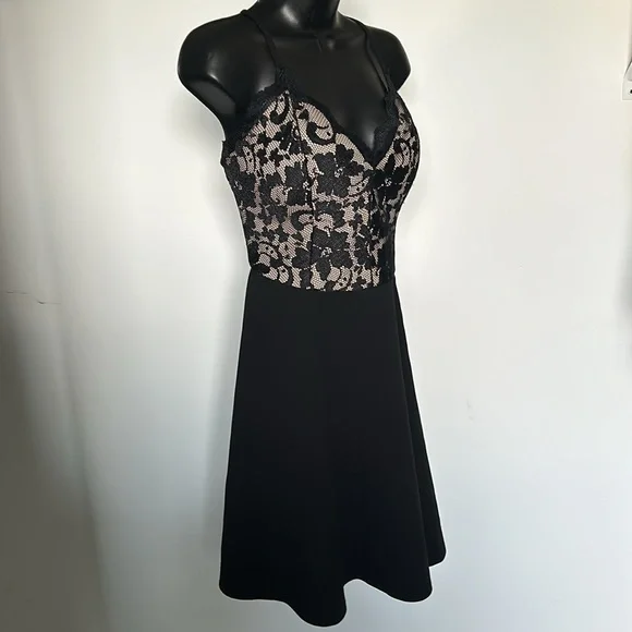 MY MICHELLE Two Tone Lace Skater Dress Juniors size 15 Women’s XL Black Nude - Picture 3 of 13